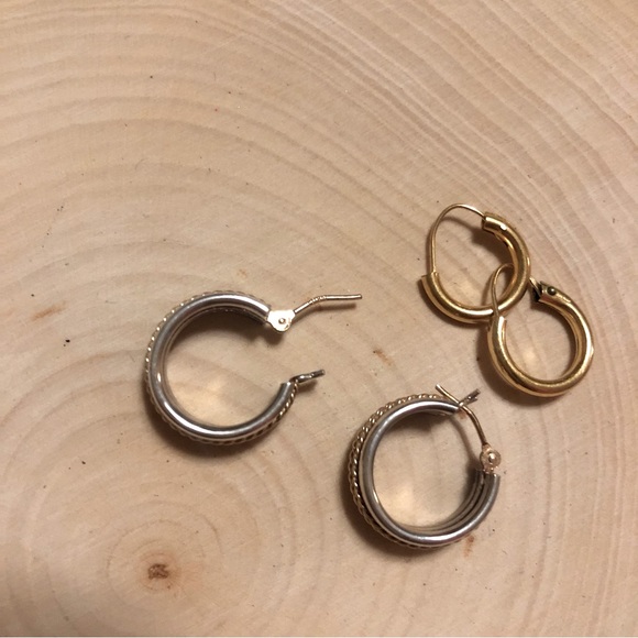 14k Gold/sterling Hoop Earrings with 10k GF tiny Hoops. - Picture 3 of 15